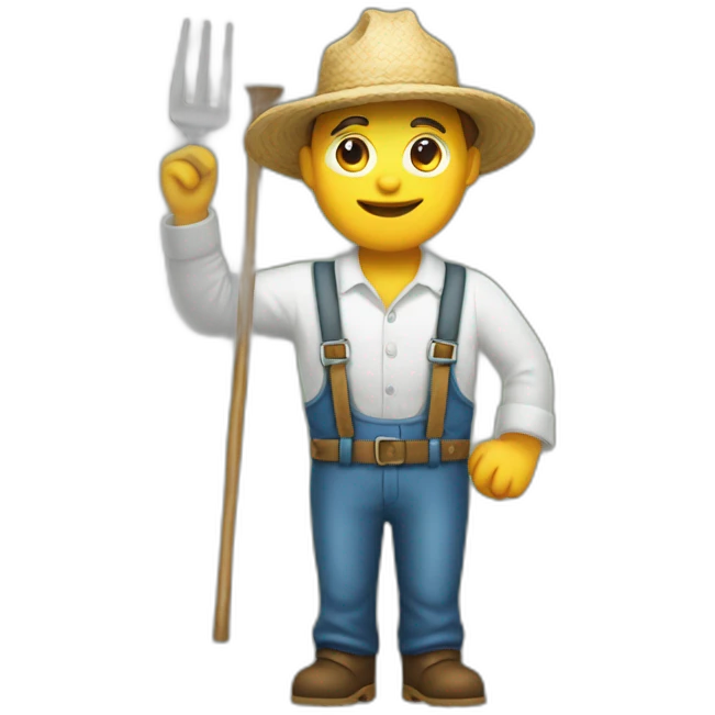 farmer emoji with pitchfork and saluting emoji