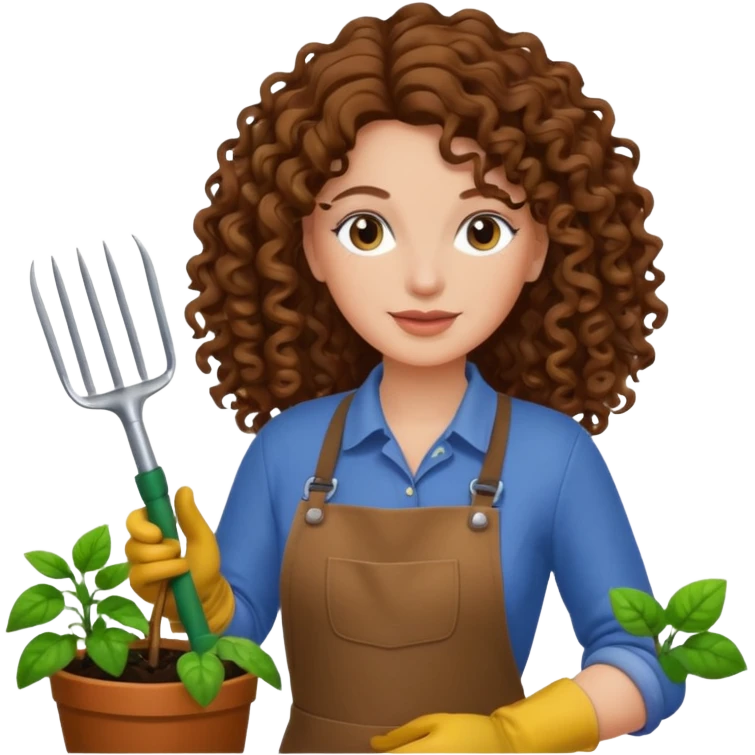 curly long brown hair white  woman Gardening emoji