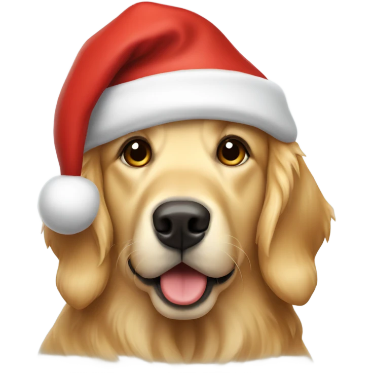 Full Golden retriever with a Christmas hat emoji