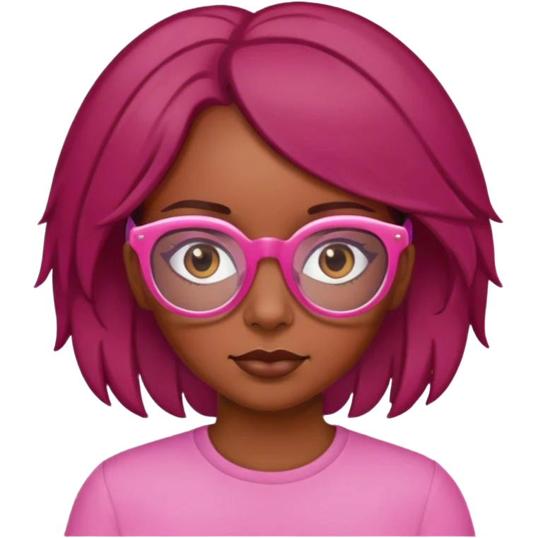 Brown skin girl with brownish dark red hair wearing pink glasses emoji