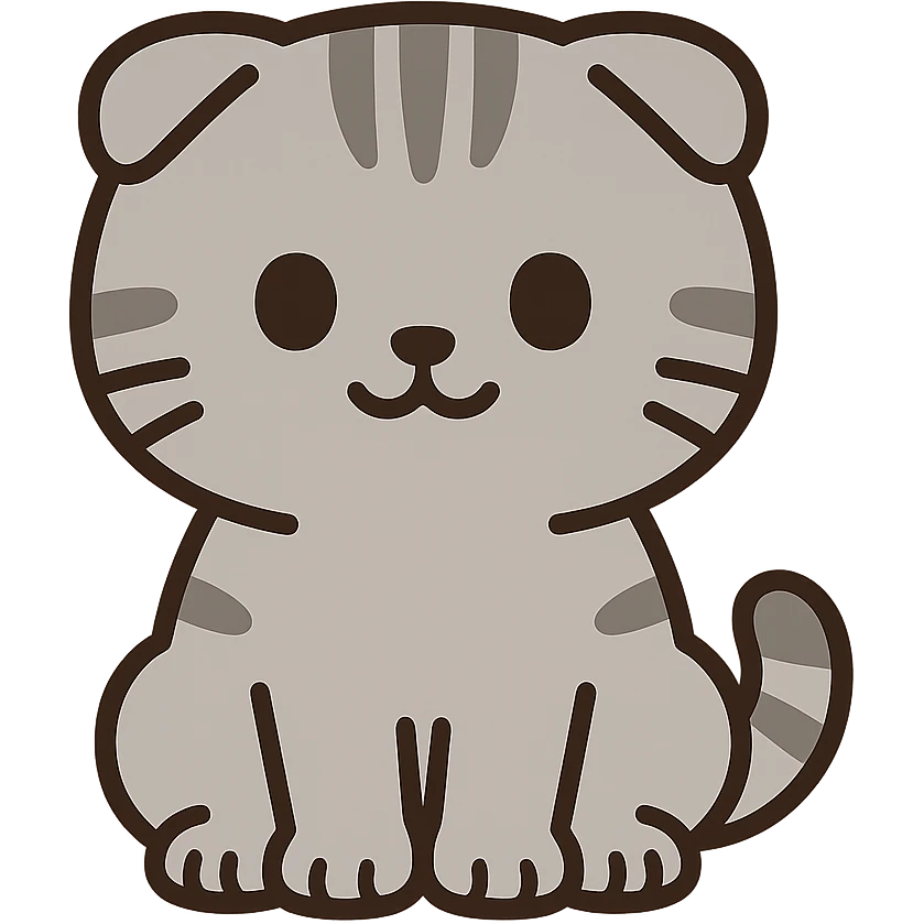 flat toon kawaii scottish fold kitten sitting, twitter style emoji emoji