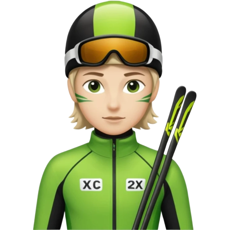 Xc ski racer in green and black clothing  emoji