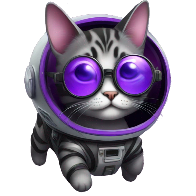 Cute purple hoverpetcat in space in a space ship with cool black glasses on emoji