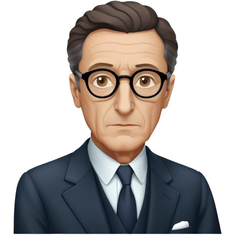 portrait of Maurice Merleau-Ponty, French philosopher, wearing glasses and suit, thoughtful expression emoji