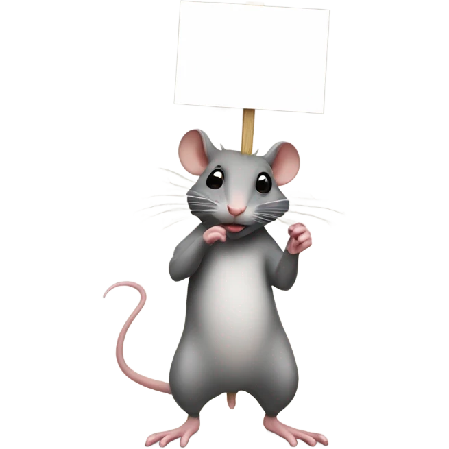 RAT, stands with its right side turned, holds a blank sign emoji