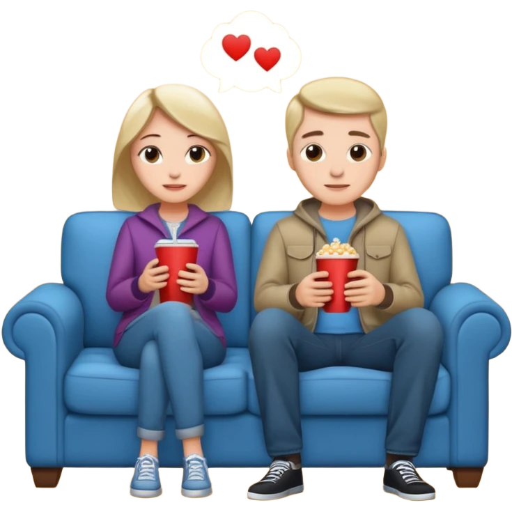 A couple sitting on a sofa in a room enjoying a movie emoji