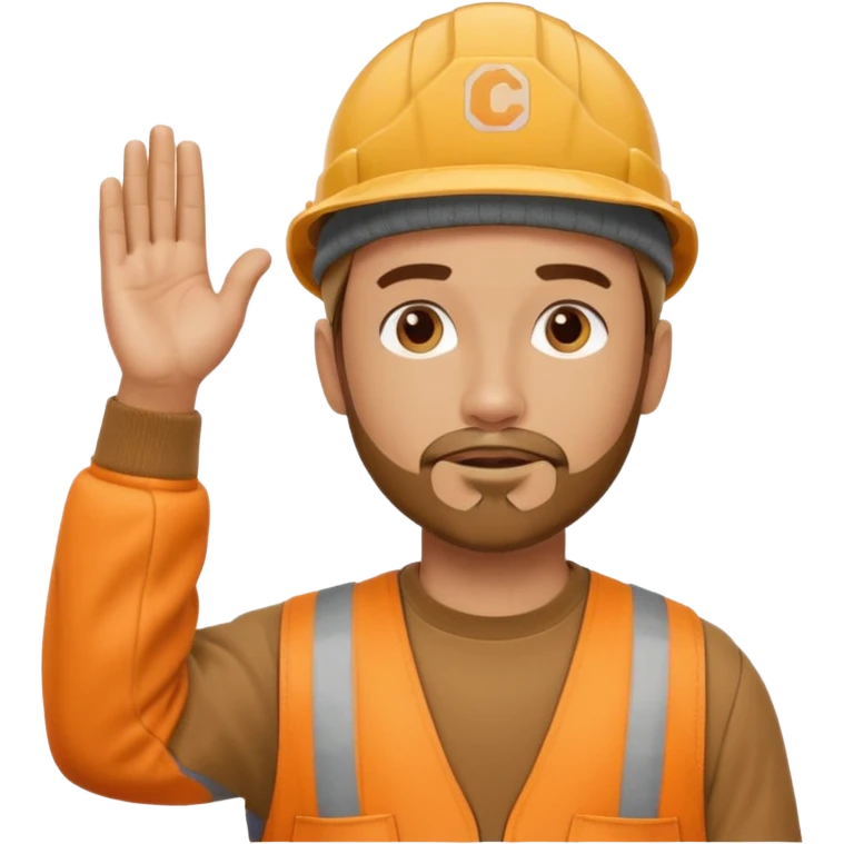 Construction worker goatee knit cap Carhartt shirt hand raised above head emoji
