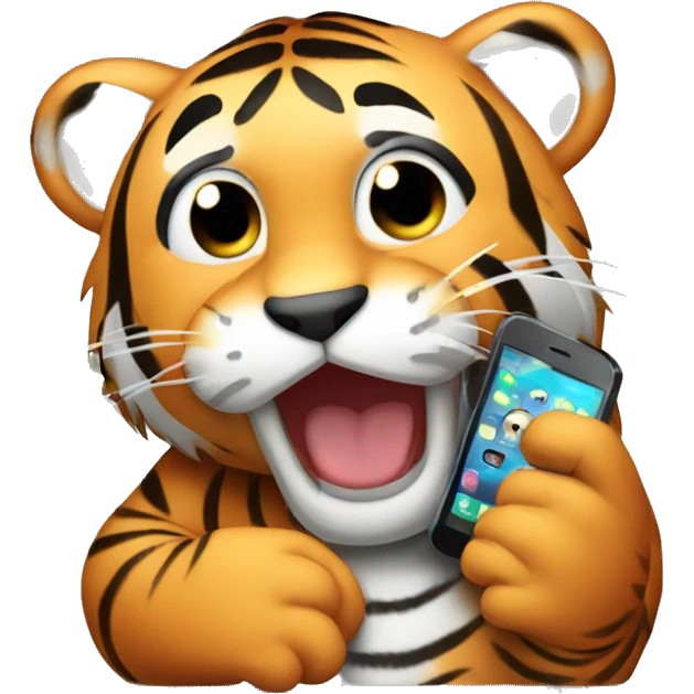 a tiger being cute on its phone emoji