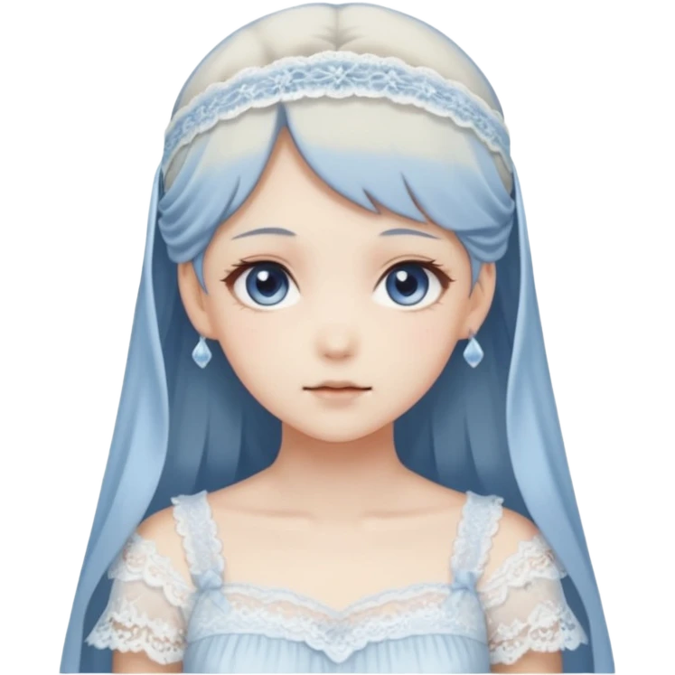 Beautiful ethereal pastel Gorgeous spectral dark greyish-blue whitish gloomy spectral Anime Poltergeist Lady  with a beautiful white silky lace dress with a silky lace head band emoji