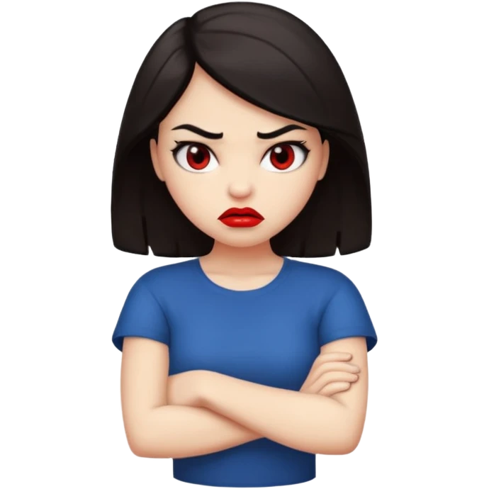 very angry arms crossed girl with dark hair emoji