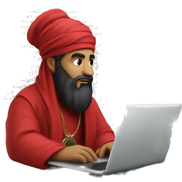 A caliph with red clothes writing in a laptop emoji