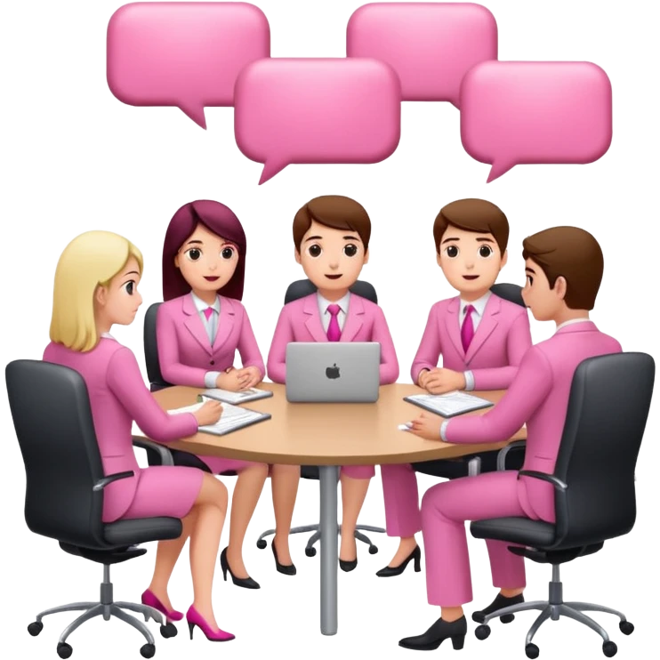 people in pink SPAM office setting having a SPAMGAGE meeting landscape  emoji