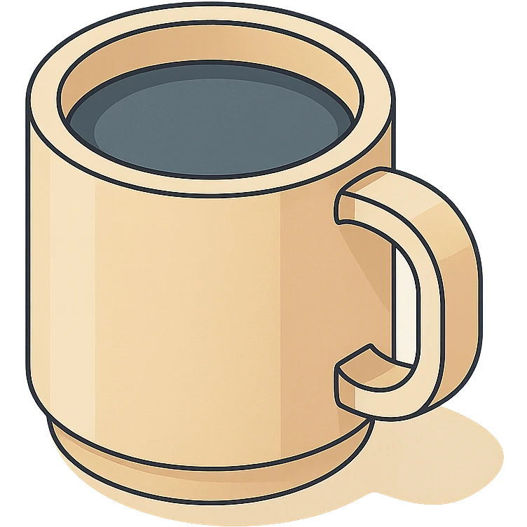 side view of a coffee mug, 2D isometric style, detailed drawing, detailed shadows and highlights, clean contours, soft lighting, transparent background emoji
