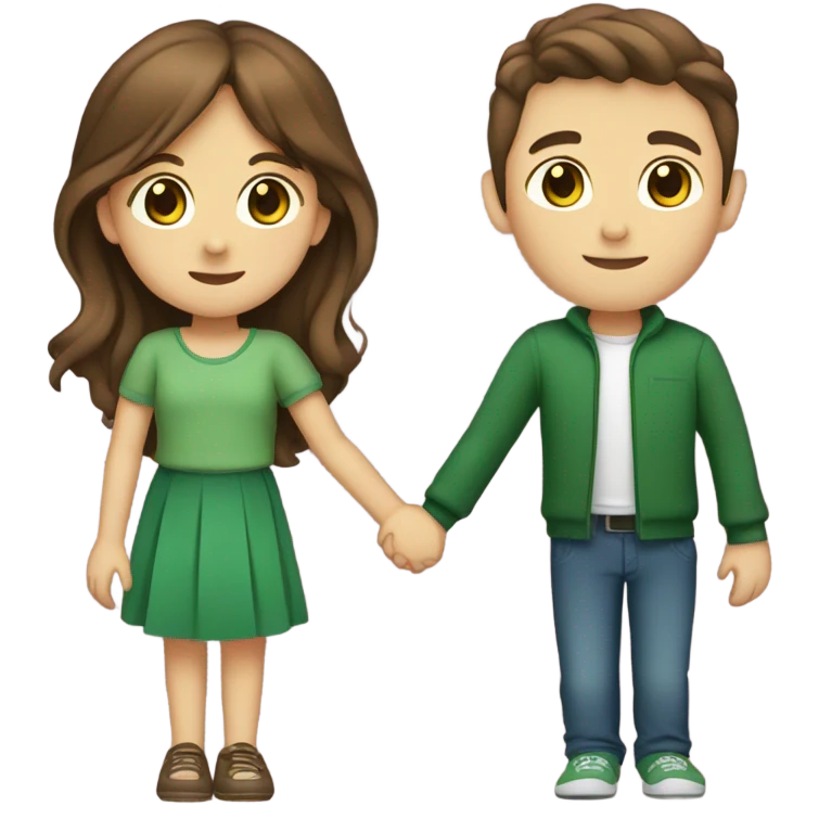 Girl with Brown Hair and Green eyes Holding Hands with Boy with Brown hair and Brown eyes  emoji