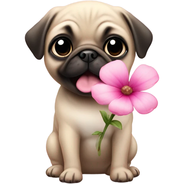 Baby pug playing with a flower pink eyes  emoji