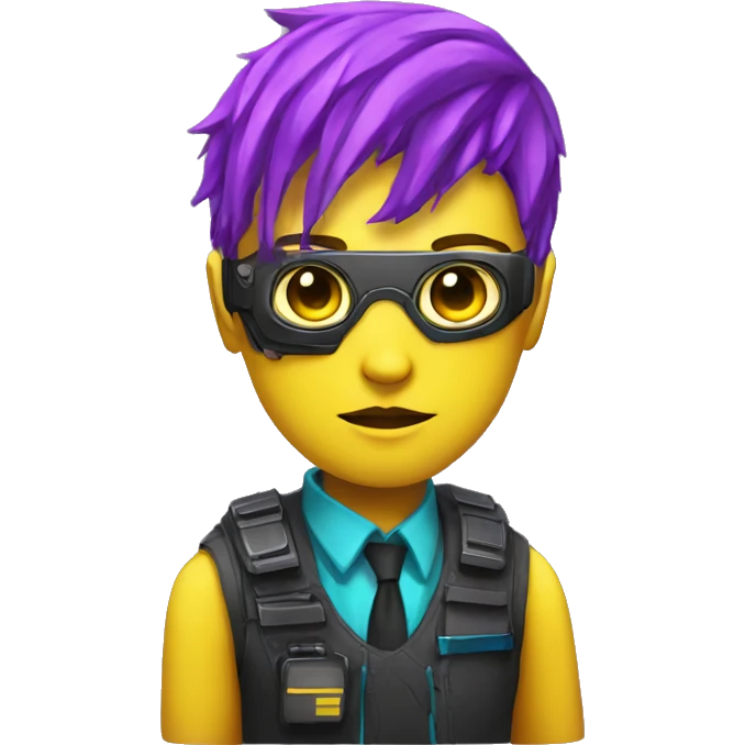 agent, laser eyes, yellow face, cyberpunk, code, cyan and purple colors, only upper body portrait emoji