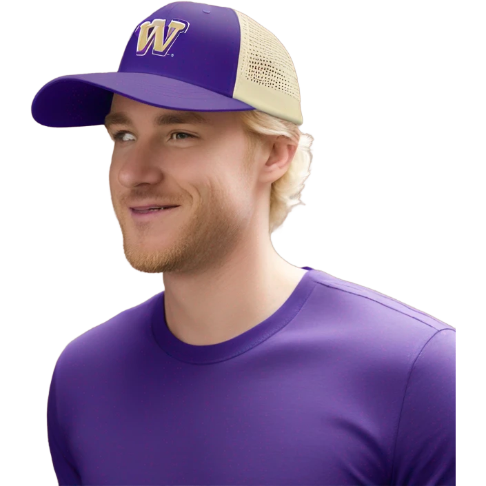 Washington huskies logo hat on a blonde male emoji