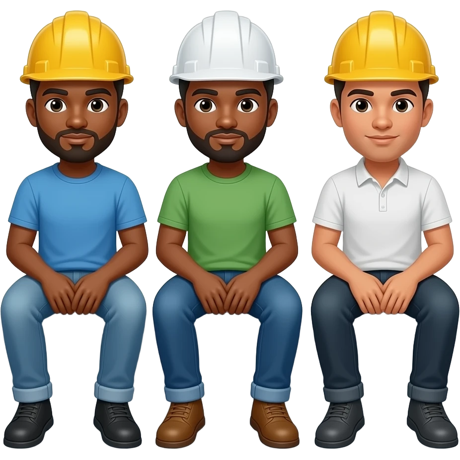 3 black men in hard hats sitting on edge of a metal roof emoji