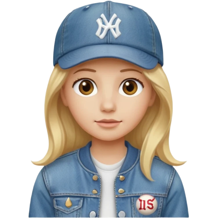 Blonde medium long hair, hazel eyes, white skin, baseball cap emoji