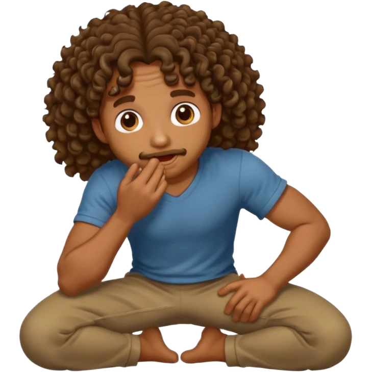 Brown man with curly long hair is so hungry he’s on Knees mouth watering emoji