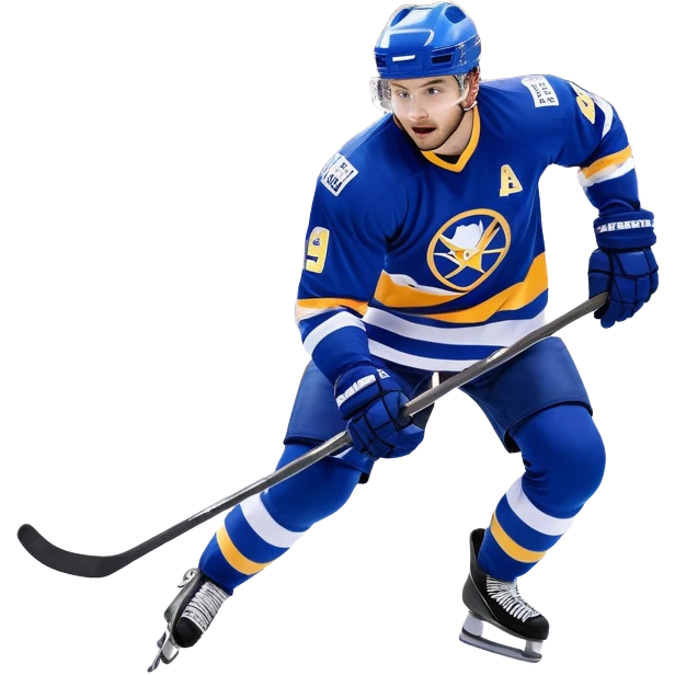 An icon featuring a hockey player in action, skating with a stick and puck on a fast-paced ice rink. The background shows a packed stadium with cheering fans, bright lights, and a snowy landscape visible through the arena's windows. Transparent background captures the excitement. emoji