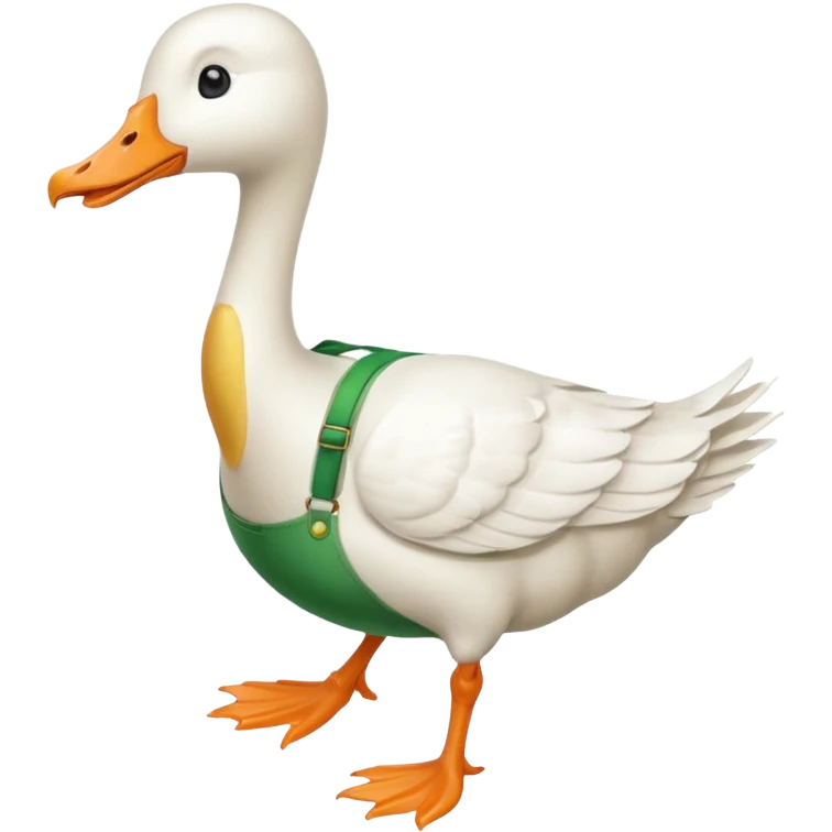 Make me an emoji of a goose that is running towards something. Also make it white. Make it have a very long neck like geese do.

Can you make the goose wear green suspenders emoji