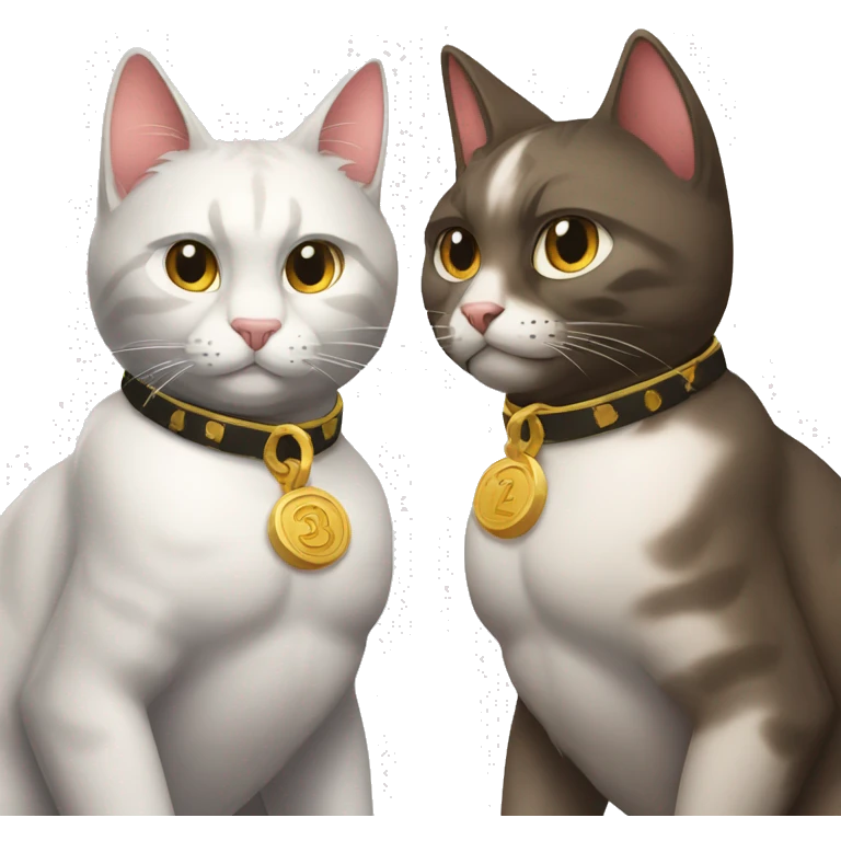 two muscular cats with lucky 13 collars emoji