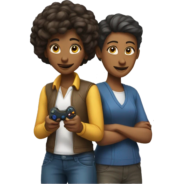 A man and a woman playing a video game emoji