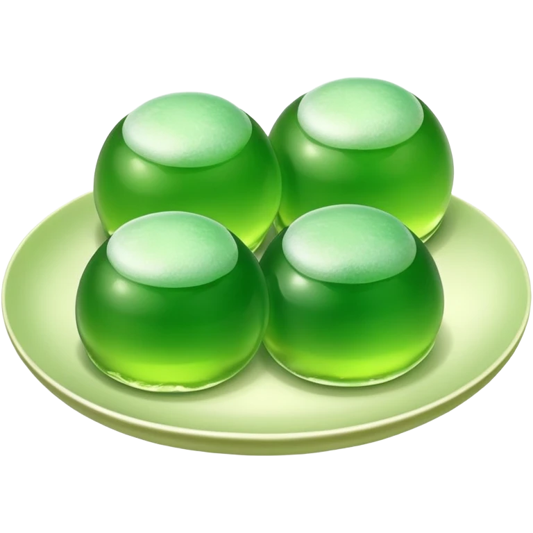 four green spherical warabi mochi on the plate emoji
