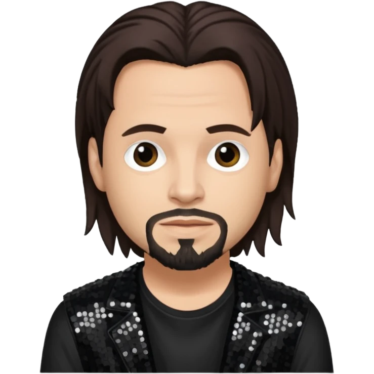 David Silveria from Korn with dark brown hair, light skin, black sequin outfit emoji
