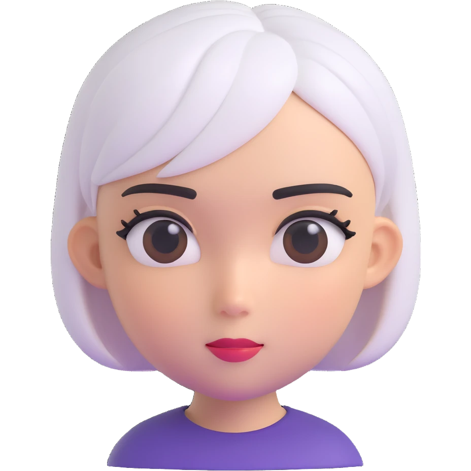 Make the alt-girl look like Samsung Sam, with a cute expression, bob haircut, drawn eyeliner, only the head and hair, no neck, keep background transparent in 3D emoji style. emoji