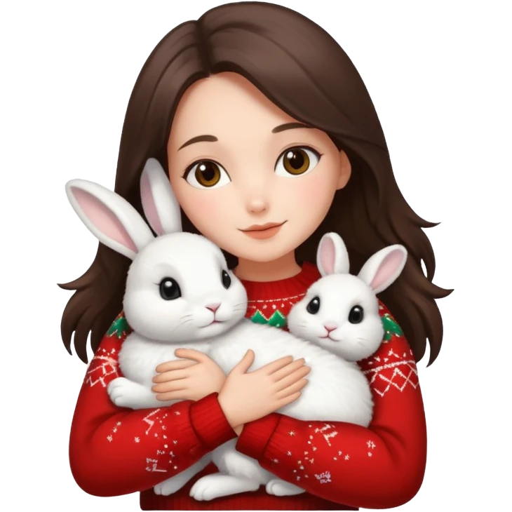 Brunette hugging rabbit christmas emoji