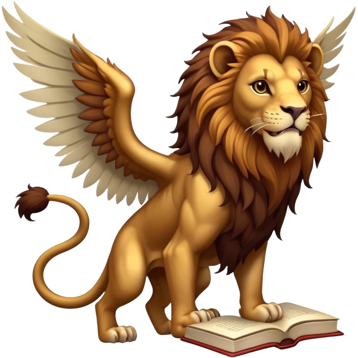 Manticore with wings, lion tail, and a book emoji