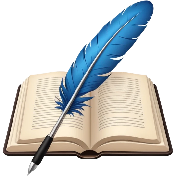 Minimalistic flat vector icon, iOS style, thin black contour on white background. Open book with a feather pen. Clean, no text, no shadows. emoji