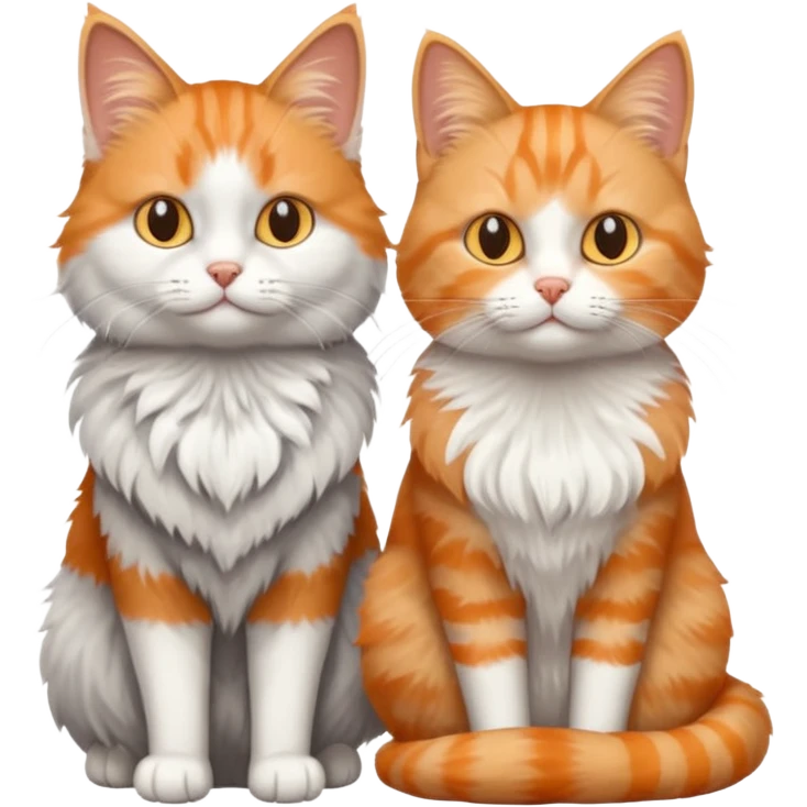 a realistic looking very fluffy grey and white cat sitting next to another cat emoji