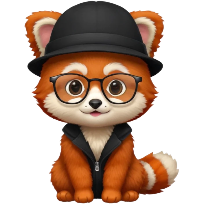 baby Red panda wearing black hat and glasses emoji