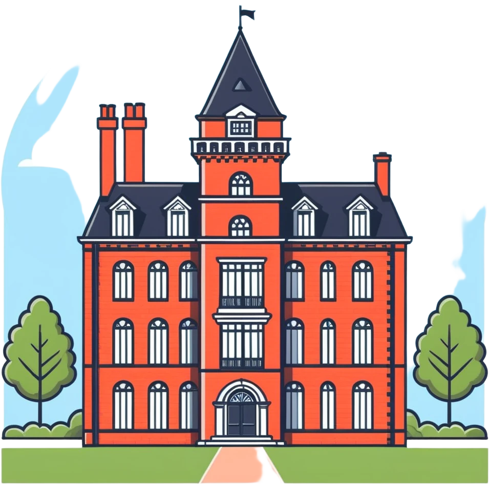 large English country house in red brick with a tower emoji