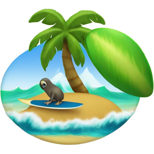 A kiwi a surfboard and an island emoji