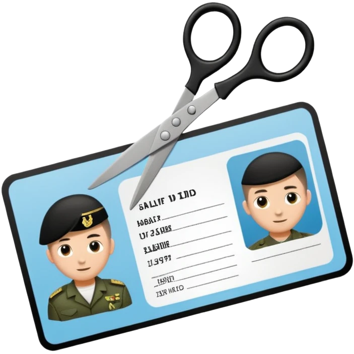Floating black Scissors cutting in half an idf soldier ID card with a little chip in 2 parts emoji