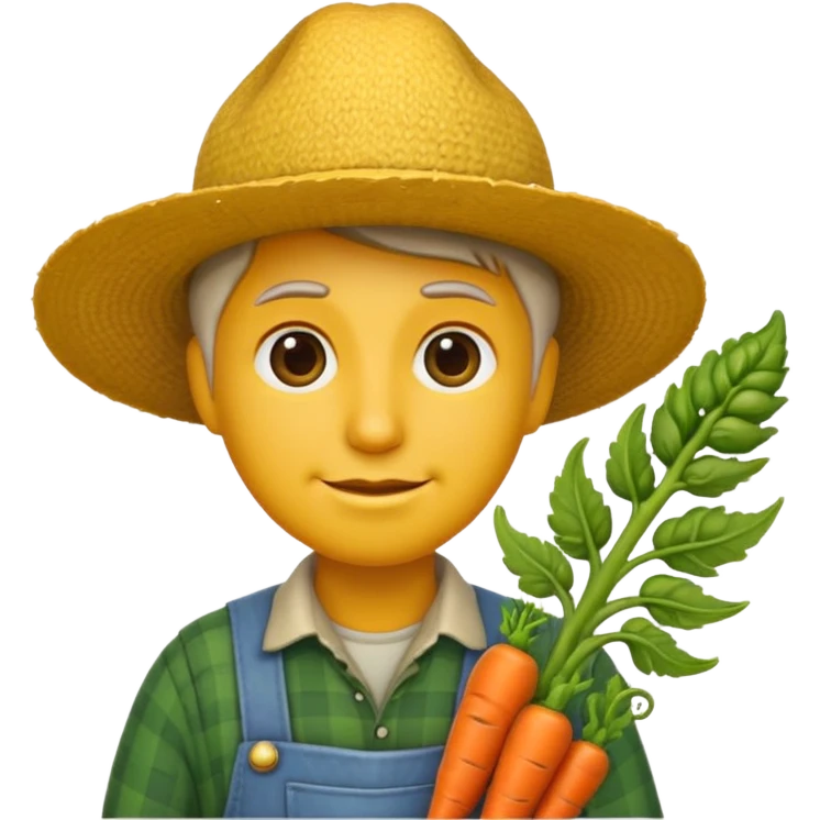 farmer emoji holding a fiddlehead instead of a carrot emoji