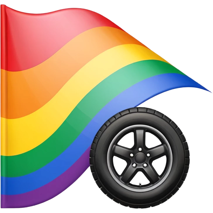 vector emoji of LGBT rainbow flag, bright and vibrant, with black realistic tire skid marks crossing diagonally, compact, high contrast, clear design, white or transparent background emoji