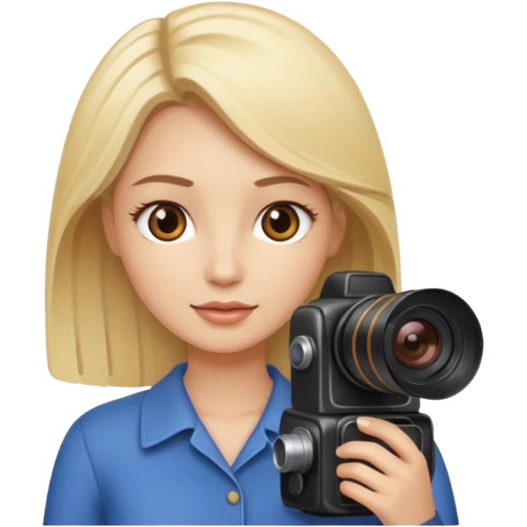 Emogi simple femme blonde yeux marron qui tient un appareil photo emoji