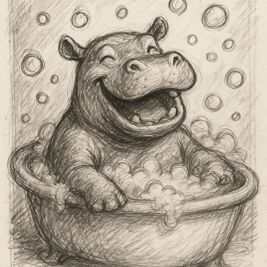 happy hippo with bubbles in bathtub emoji