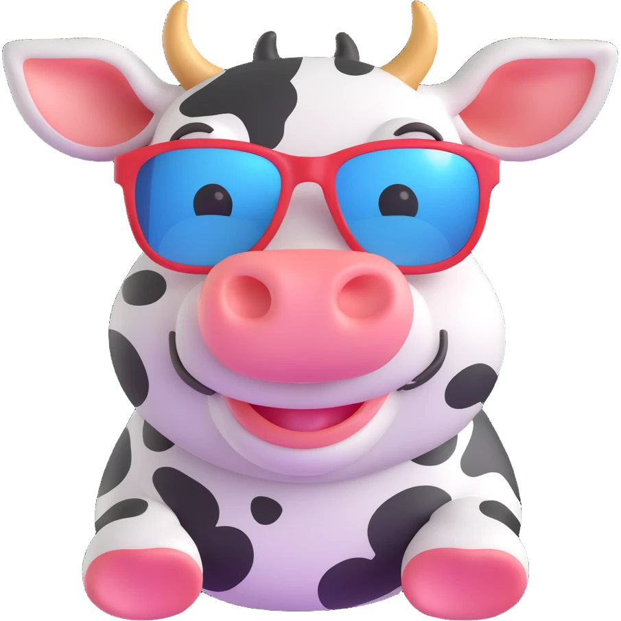 a cute smiling cow with sunglasses emoji