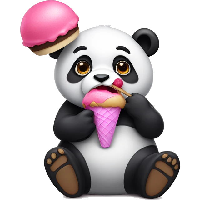 Panda eating pink icecream (coquette) emoji