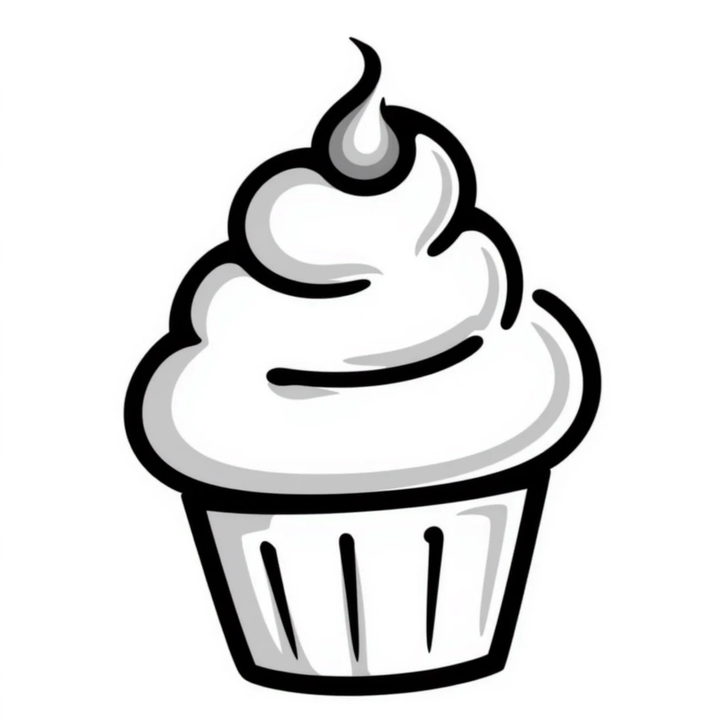 hand drawn doodle cupcake with decorative swirls emoji