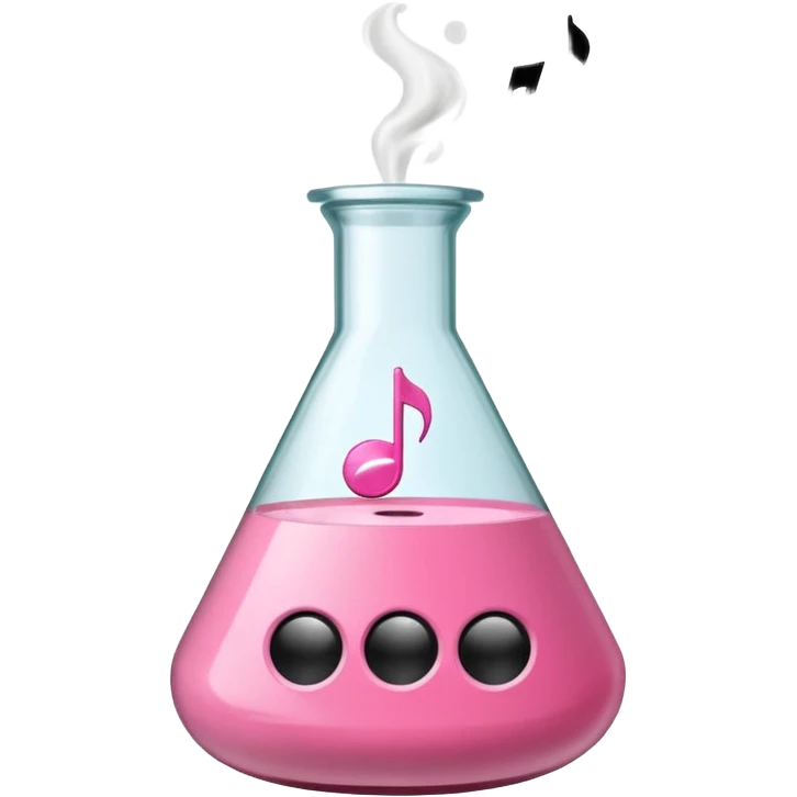 bublegum pink flask beaker with music coming out, as well as a vintage audio speaker emoji