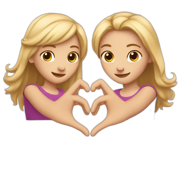 Two friends (blond and brown hair) making heart with her hands  emoji