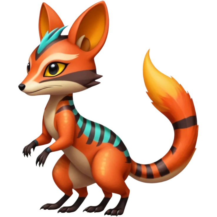Fiery Wicked Cool Hot Edgy Badass Genet-Numbat-Sergal-Meloetta-Vernid-fusion-hybrid-creature emoji