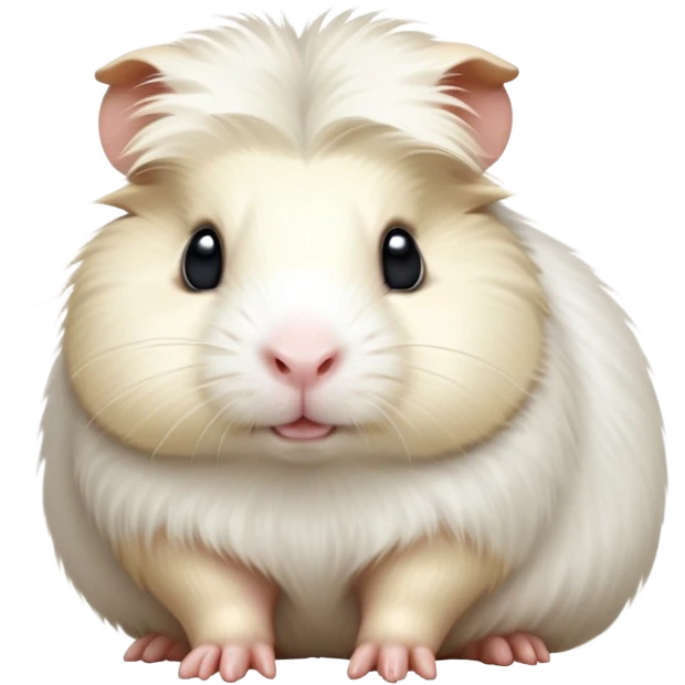 cinematic-[white guinea pig]-realistic-full-body-sitting-emoji,-tiny-paws-tucked-close,-head-tilted-dramatically,-fluffy-[solid white]-fur,-simplified-yet-realistic-focused-features,-highly-detailed,-glowing-with-an-almost-sarcastic-glow emoji